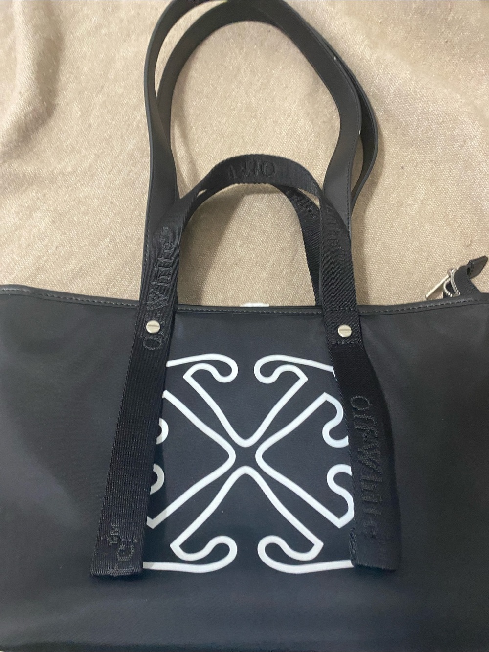Off-White Black Tote with White Cross Logo